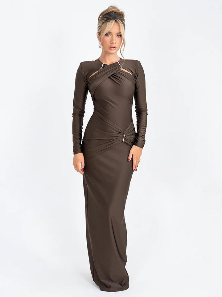 Shaping Fabric Maxi Dress with Ruched Decoration and Rhinestone Buckles - Sadie