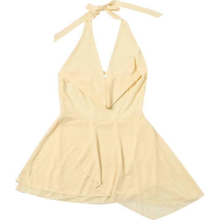 Ruffled Chiffon Mini Dress with Draped Collar and Open Back - Juliana