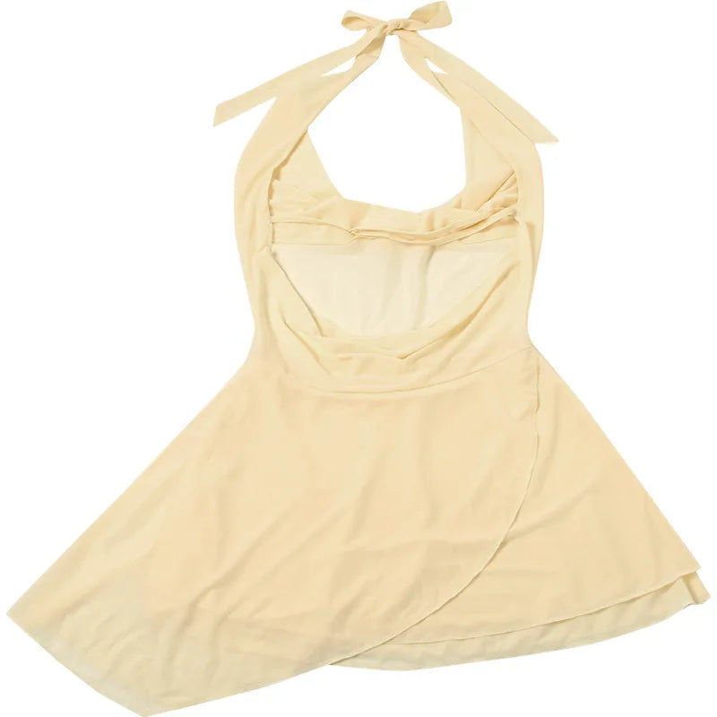 Ruffled Chiffon Mini Dress with Draped Collar and Open Back - Juliana