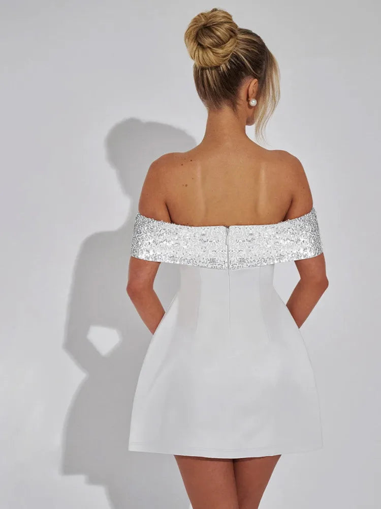 A-Line Mini Dress with Off-Shoulder Sequin Decoration - Lorian