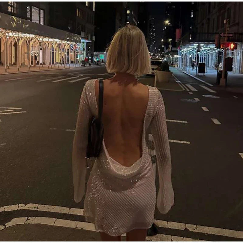 Mini sequin dress with open back - SOL