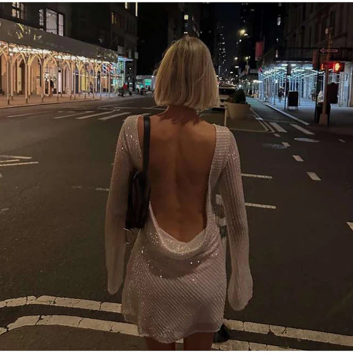 Mini sequin dress with open back - SOL