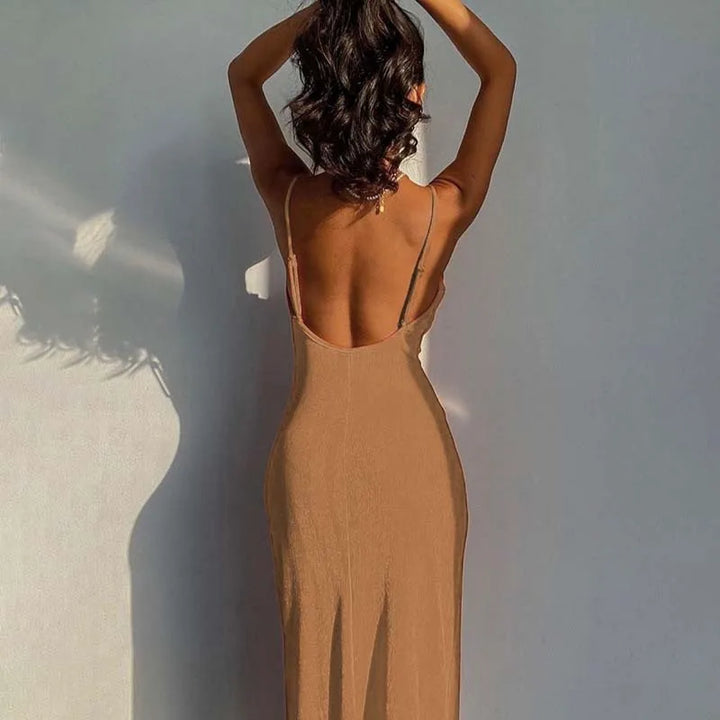 Summer midi knitted dress with slit decoration - Smile