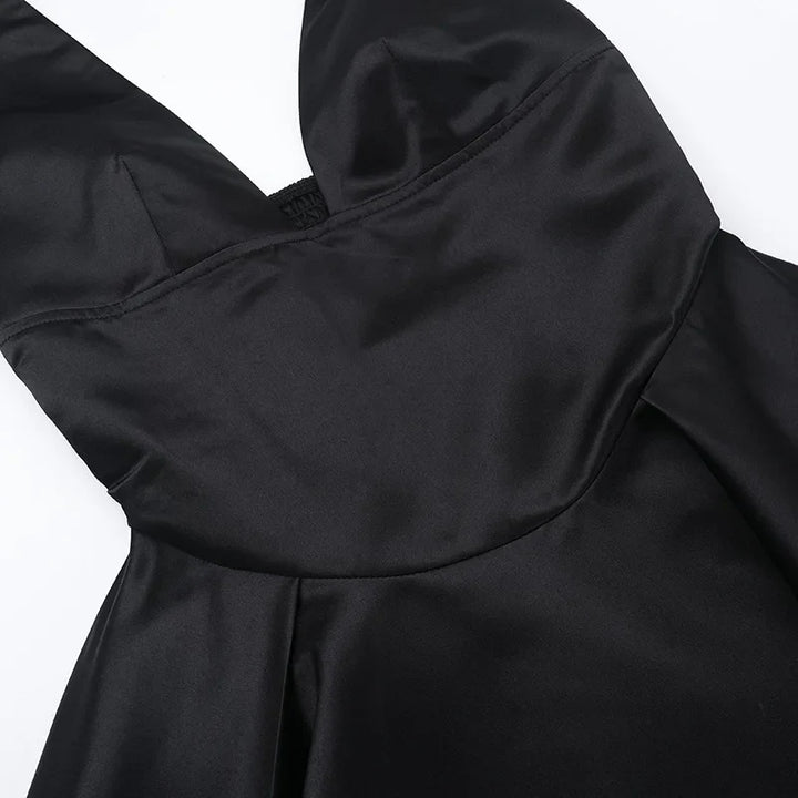 Fitted satin mini dress with waist detail in A-line shape - Dulce