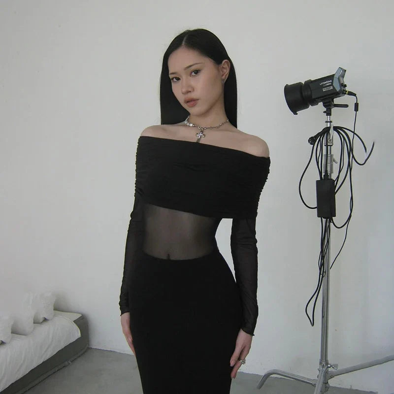 Off-Shoulder Mesh Maxi Dress - Ksenia