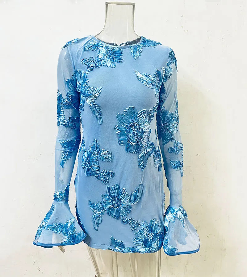 Mini dress decorated with floral embroidery and open back - Michaela
