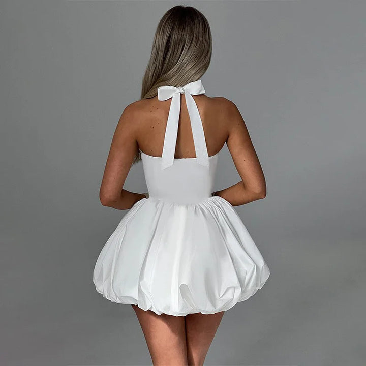 Balloon Mini Dress with Neck Tie and Satin Skirt - Mikaela