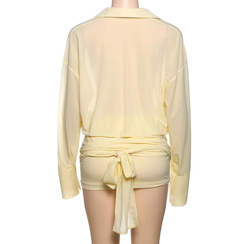 Chiffon Mini Dress with Pleated Design and Button Closure - Arabella