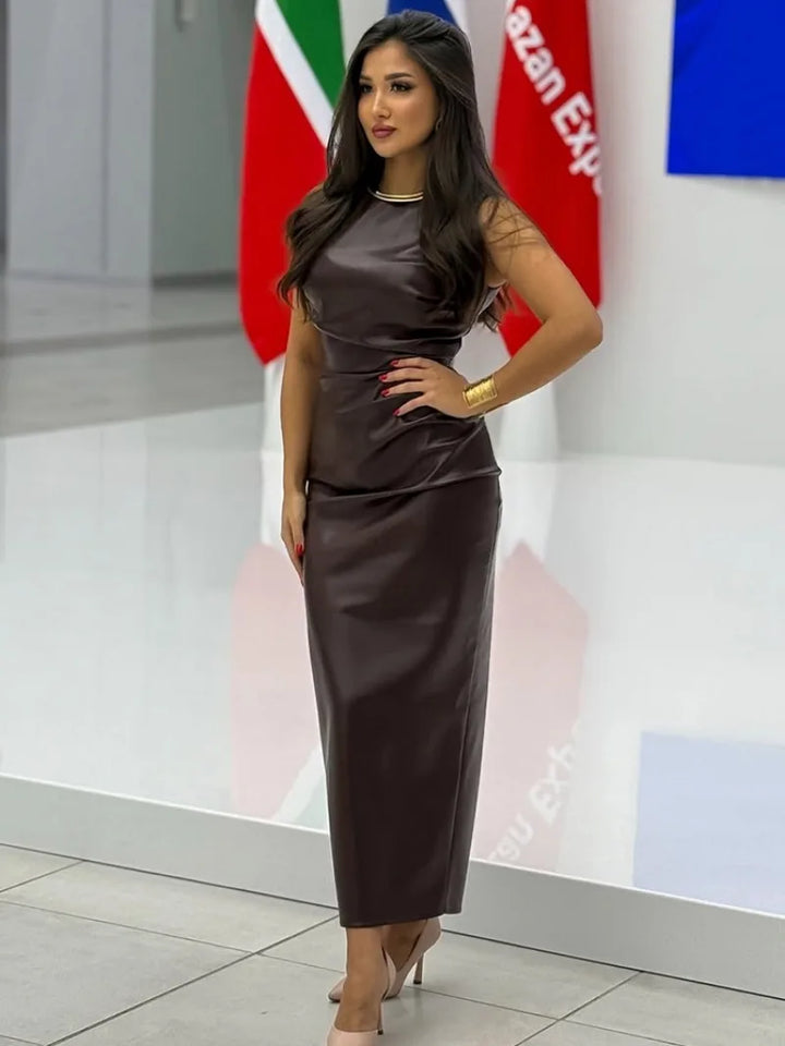 Elegant Mini/Maxi Faux Leather Dress - Alexandria