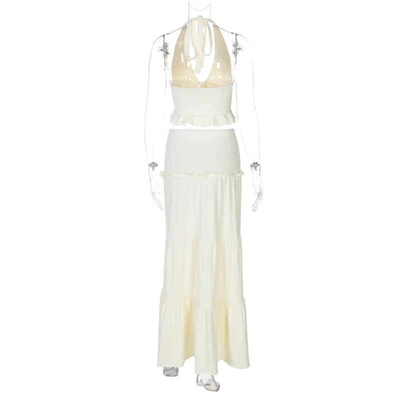 Two-piece set maxi skirt and neck tie top - Lorenza