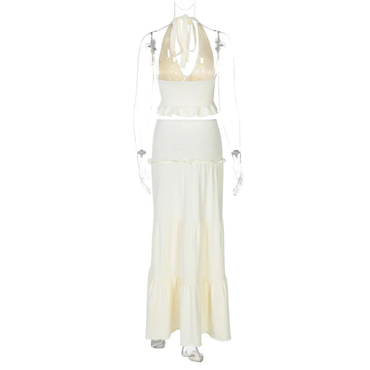 Two-piece set maxi skirt and neck tie top - Lorenza