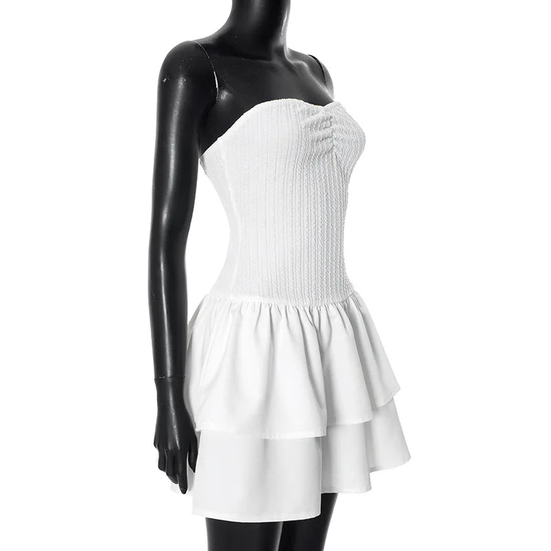 Strapless Mini Dress with Ruching and Tiered Ruffle Detail - Kara