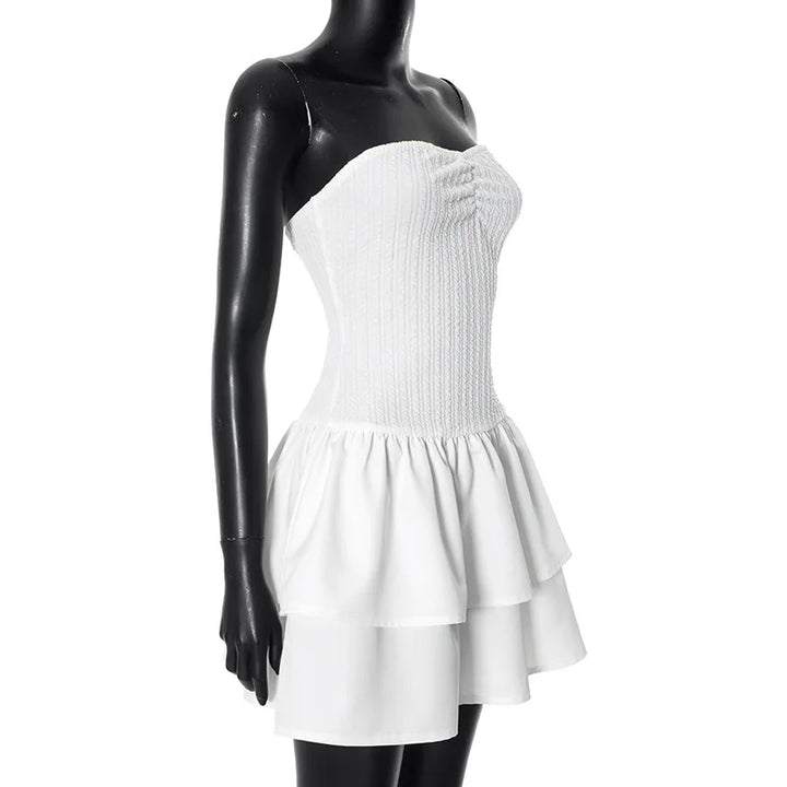 Strapless Mini Dress with Ruching and Tiered Ruffle Detail - Kara
