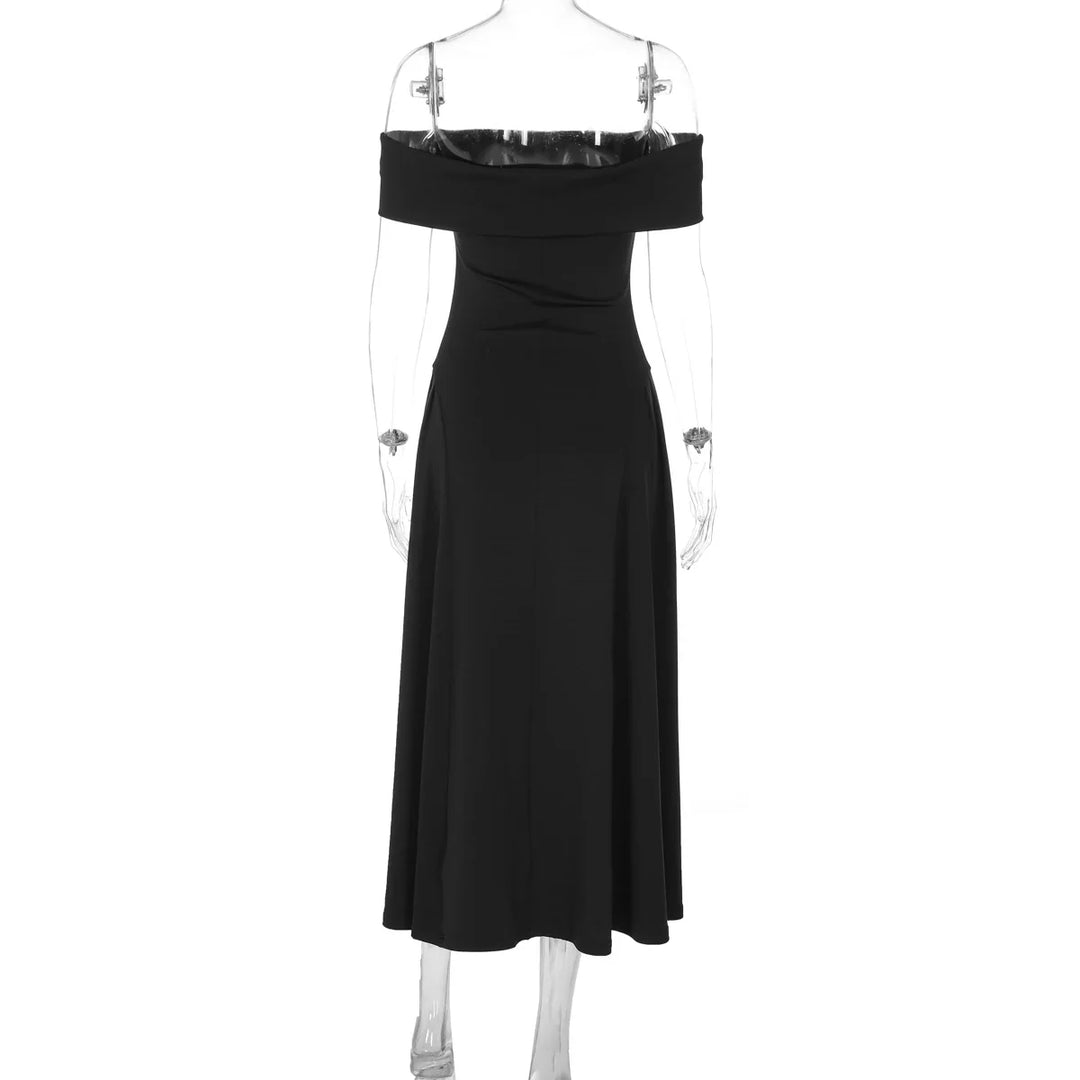Midi A-Line Dress with Off-Shoulder Design - Ronal