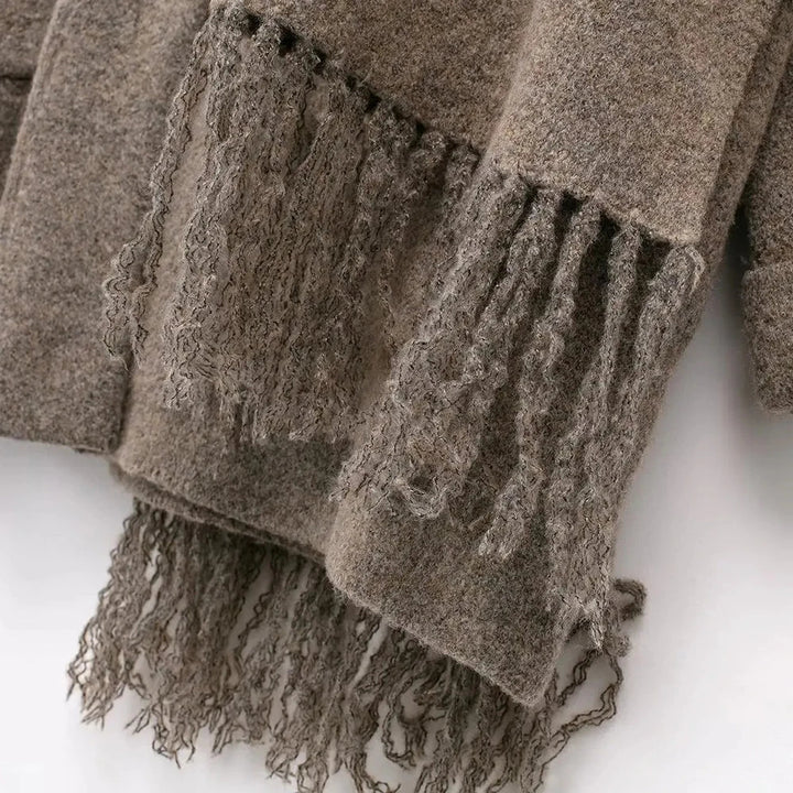 Wool Coat with Scarf Design, Button and Pocket Details - Lorenzo