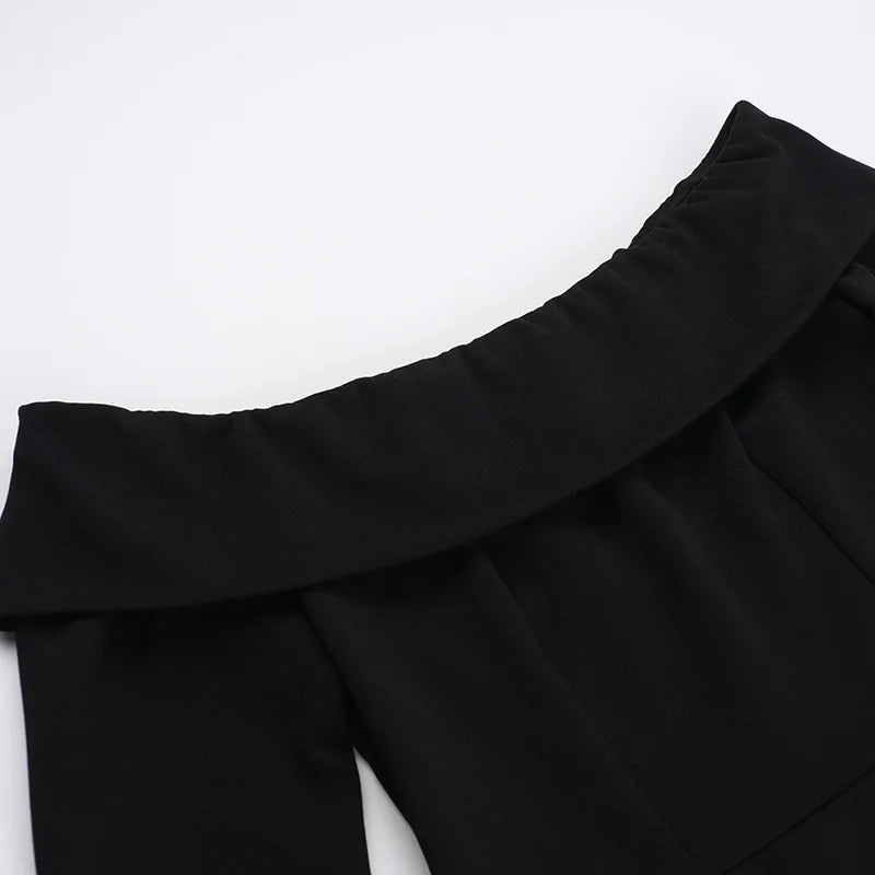 A-line off-shoulder mini dress with faux pocket design - Macy