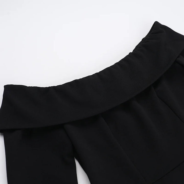 A-line off-shoulder mini dress with faux pocket design - Macy