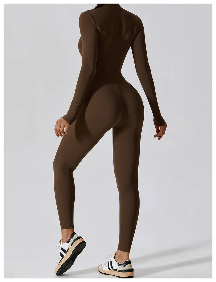 Short/long sporty fitted jumpsuit with shaping fabric and zipper closure - Andi