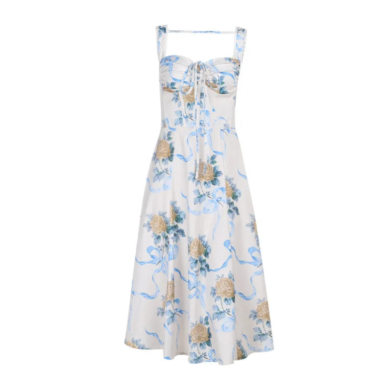 Elegant floral print midi A-line dress - Florine