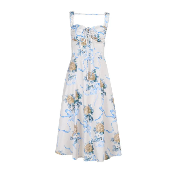 Elegant floral print midi A-line dress - Florine