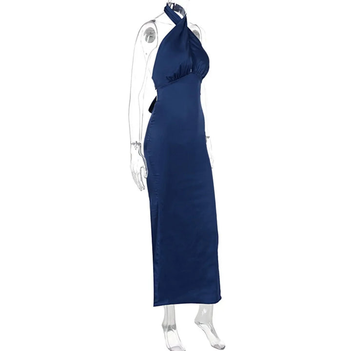 Elegant Maxi Dress with Cross Design and Open Back - Rachel