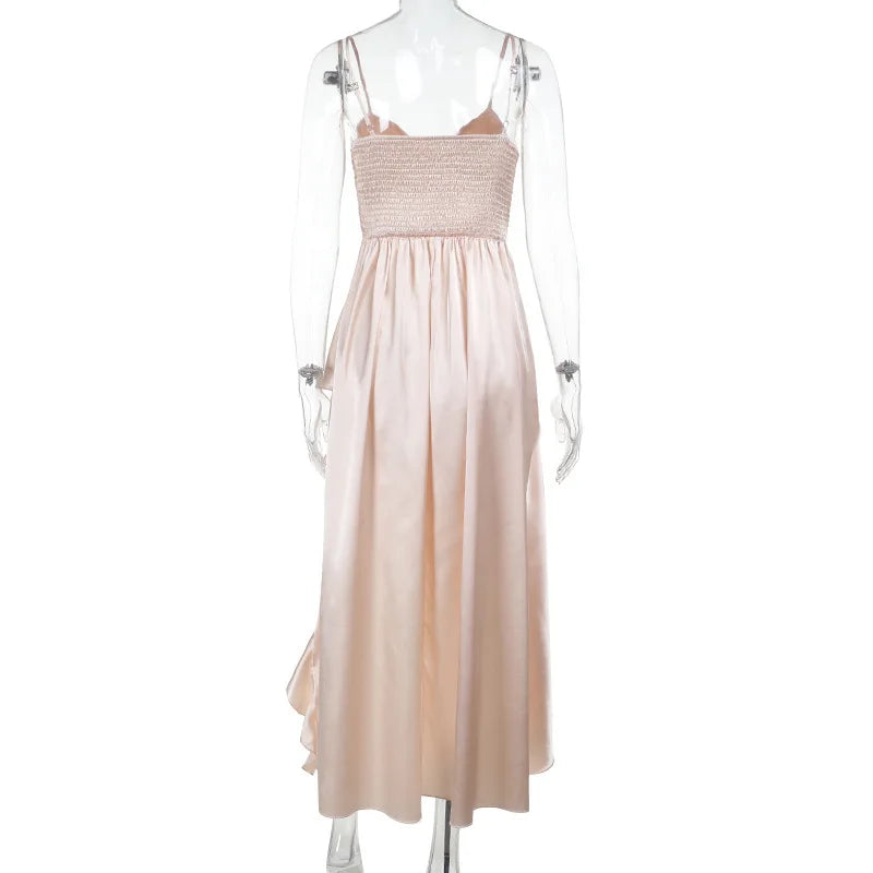 Satin Maxi Dress with Ruffle and Slit Detail - Siana