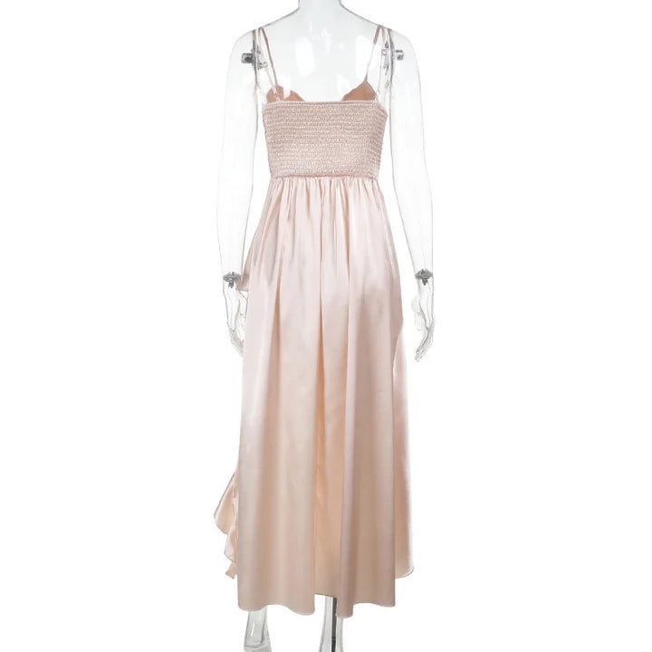 Satin Maxi Dress with Ruffle and Slit Detail - Siana