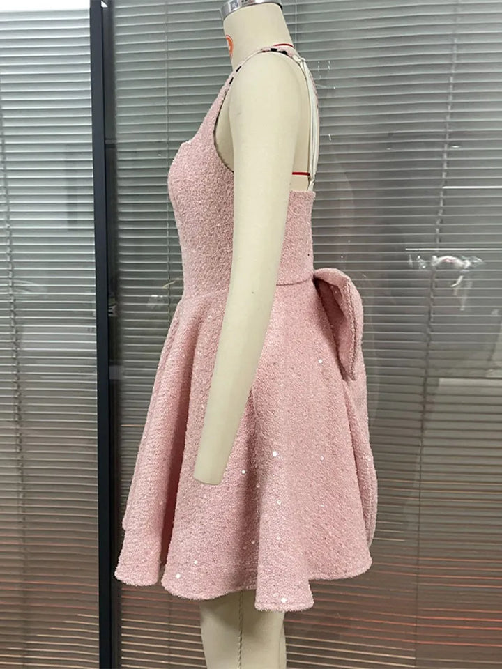 A-Line Mini Sequin Dress with Bow Detail on Back - Alayna