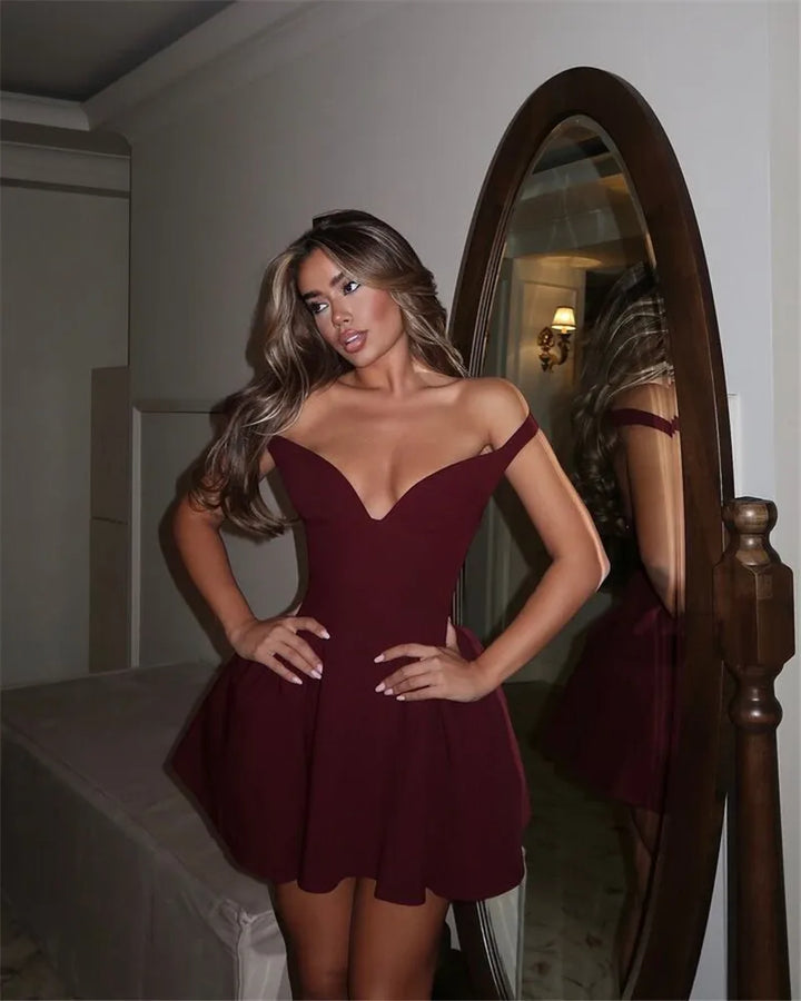 Mini A-line dress with open back and matching scarf decoration - Tamara