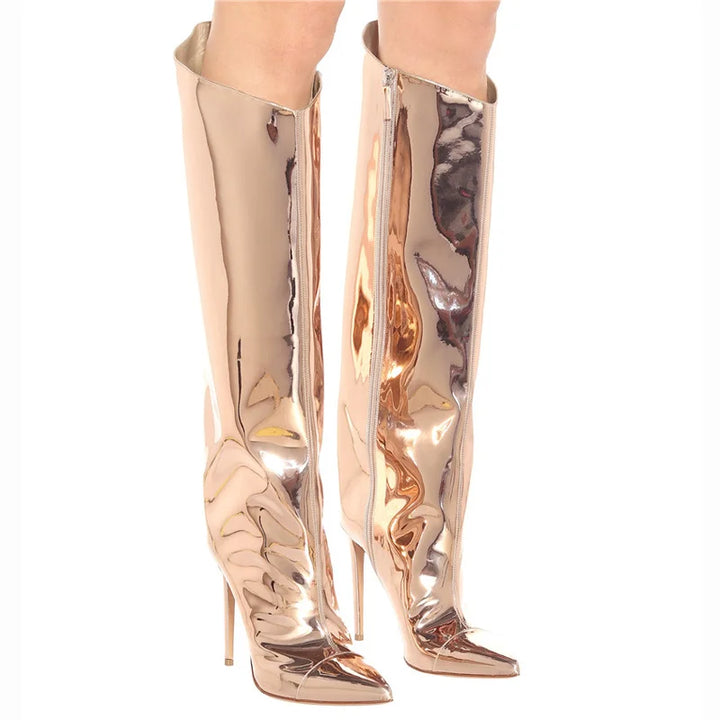 High Pointed Toe Heel Boots with Glossy Leather Design - Sloane