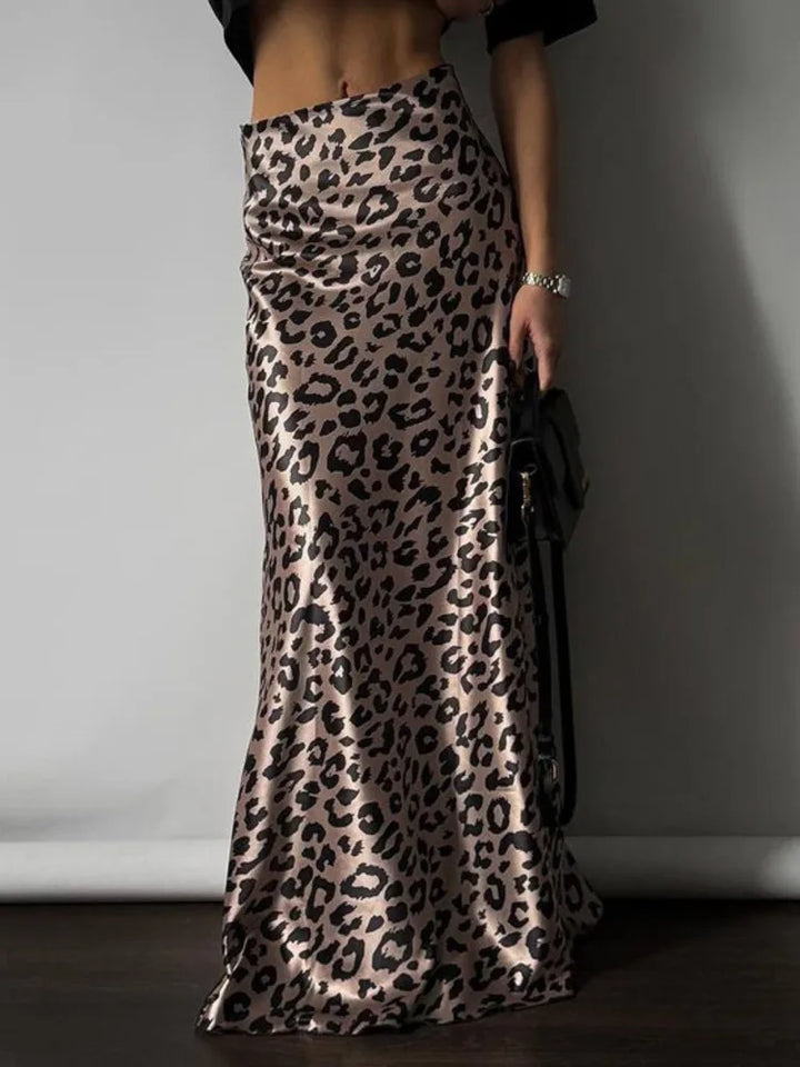 Leopard print satin maxi skirt - TAY