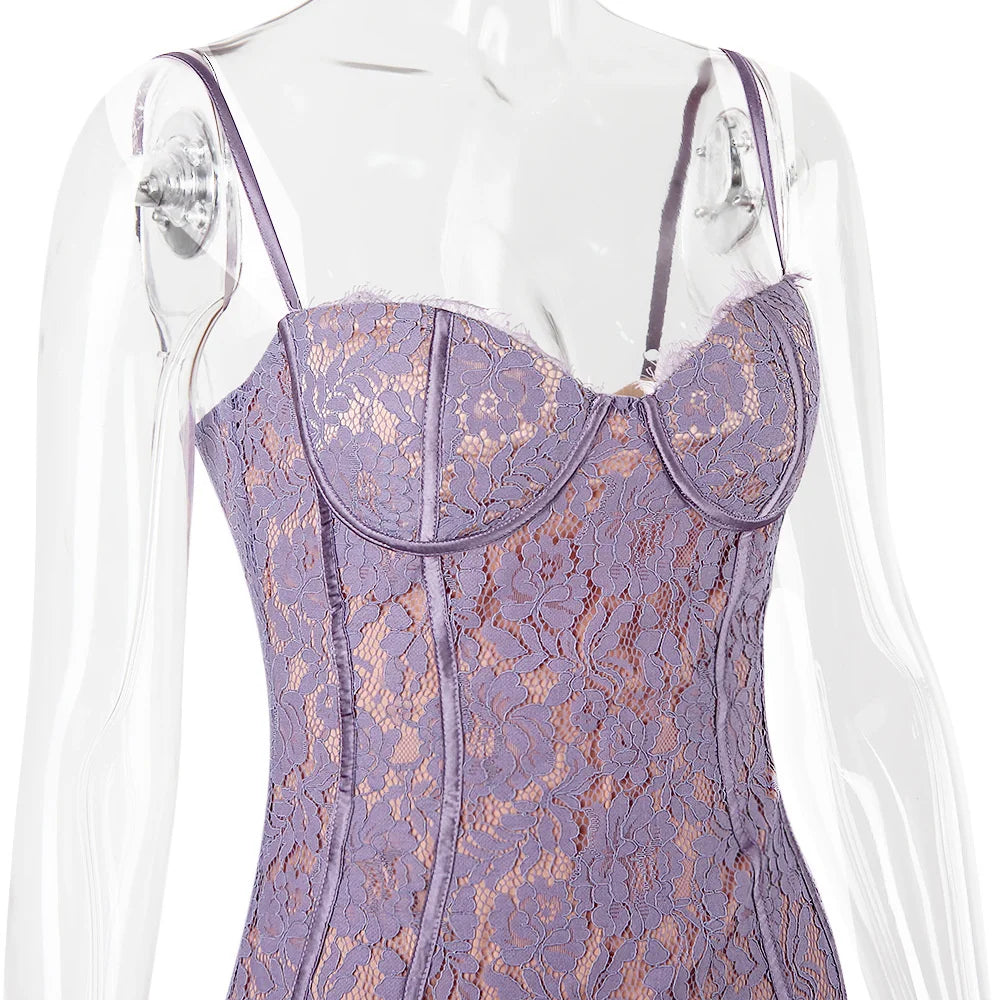 Lace mini dress with floral embroidery - Florencia