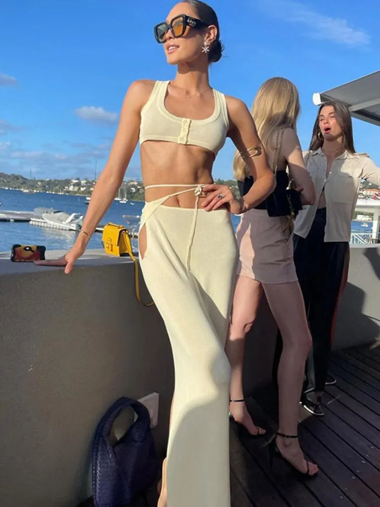 Two-piece knitted set top and maxi skirt - Ela
