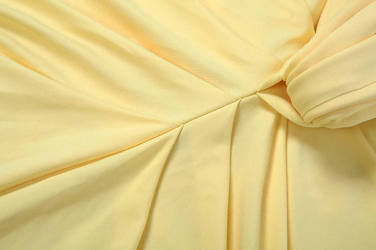 Satin Maxi Dress with V-Neck, Pleats, and Open Back - Shannon