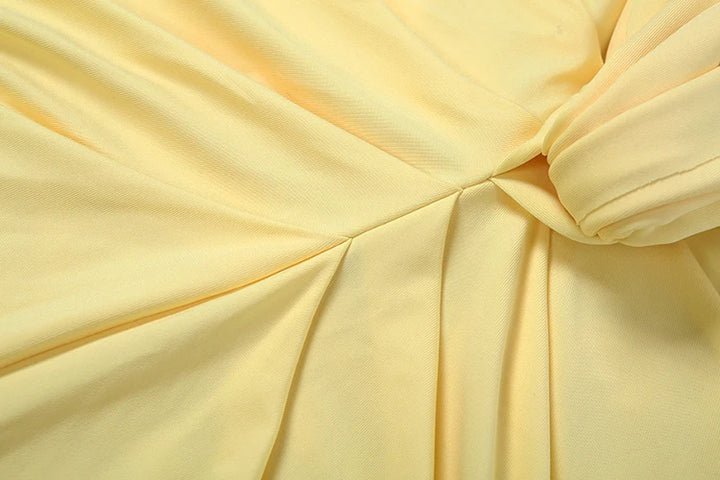 Satin Maxi Dress with V-Neck, Pleats, and Open Back - Shannon