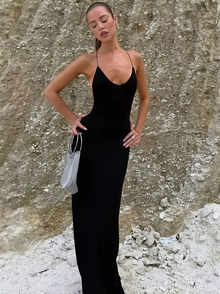 Knitted maxi dress with an open back - Louis