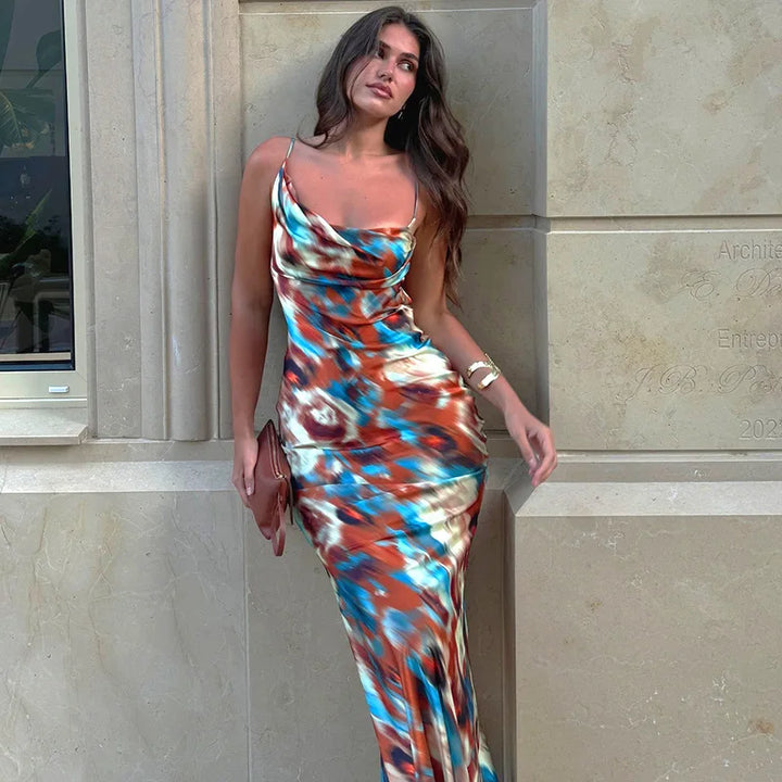 Colorful Satin Maxi Dress - Skylar