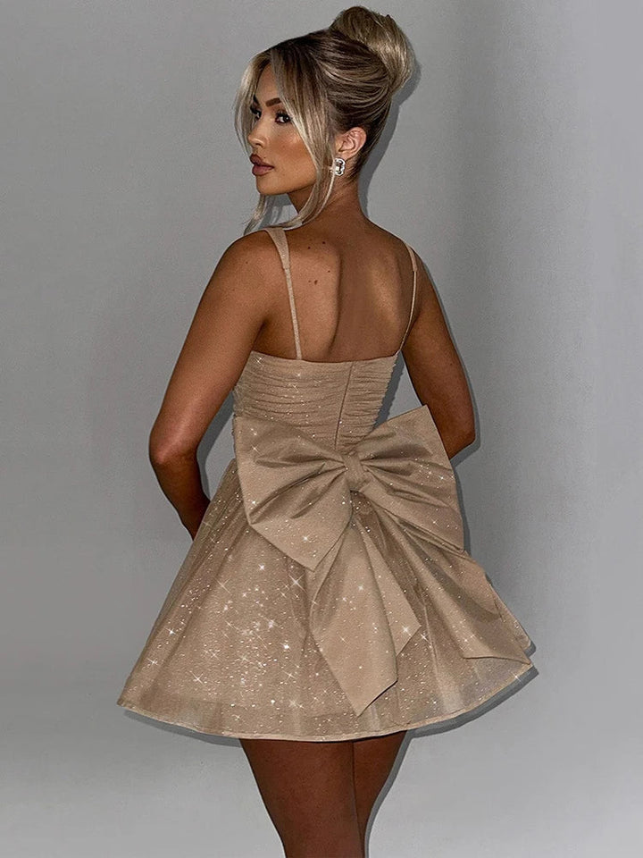 A-Line Ruffled Mini Sequin Dress with Bow Detail - Isabel