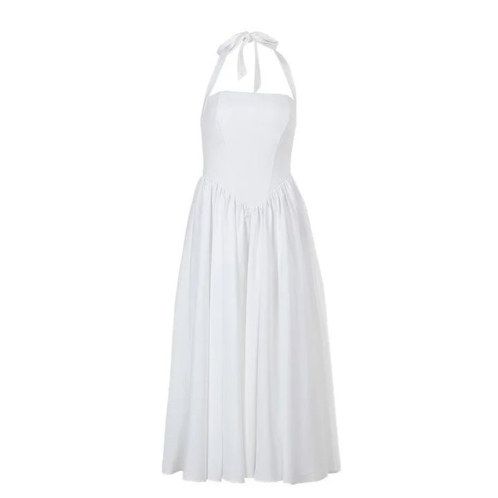 A-line midi dress with open back and neck tie - Angie