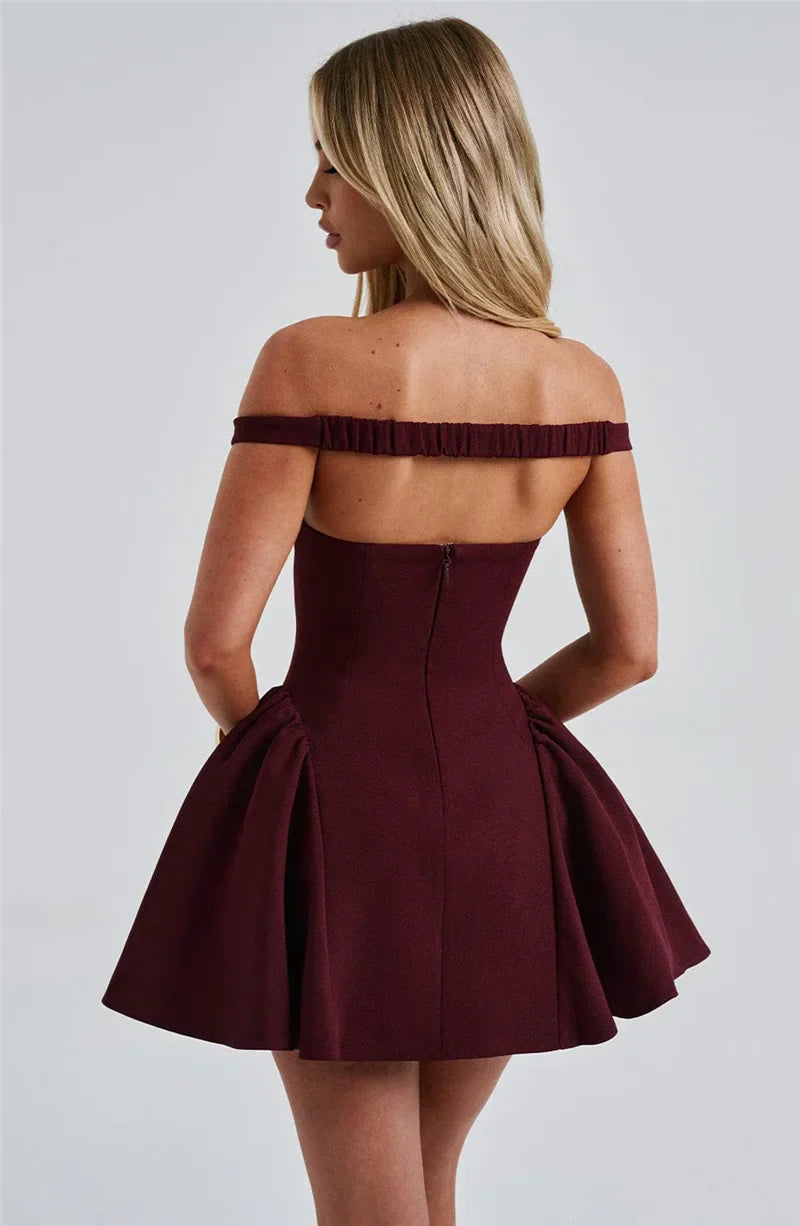 Mini A-line dress with open back and matching scarf decoration - Tamara