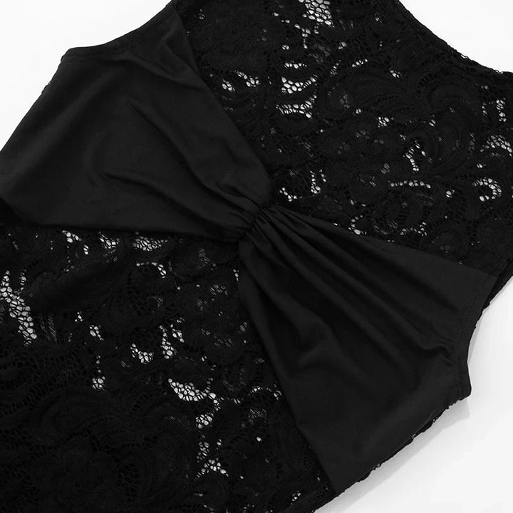 Lace mini dress decorated with trailing tie - Karin