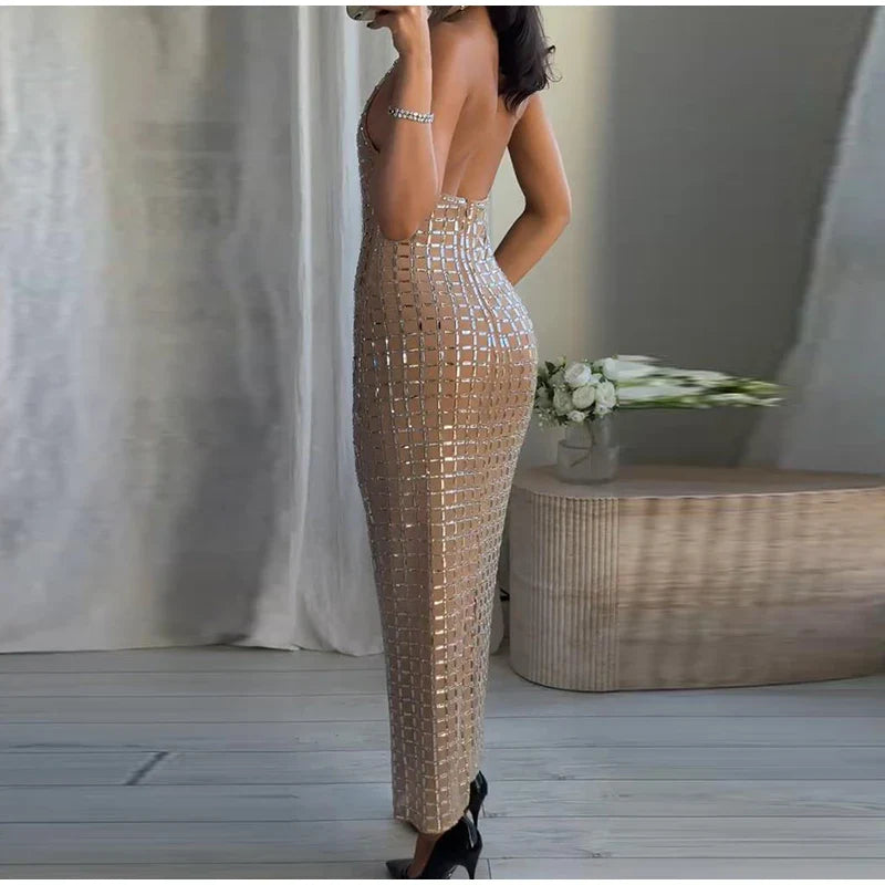 Strapless top / mini skirt / maxi dress / maxi dress with sparkling sequins design