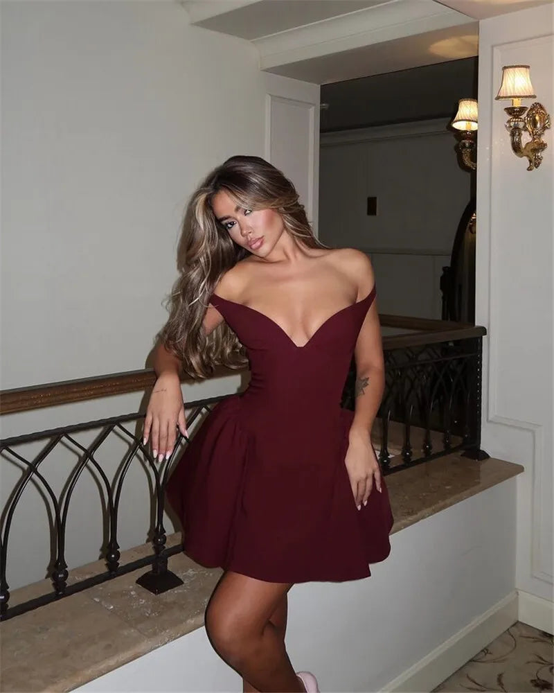 Mini A-line dress with open back and matching scarf decoration - Tamara