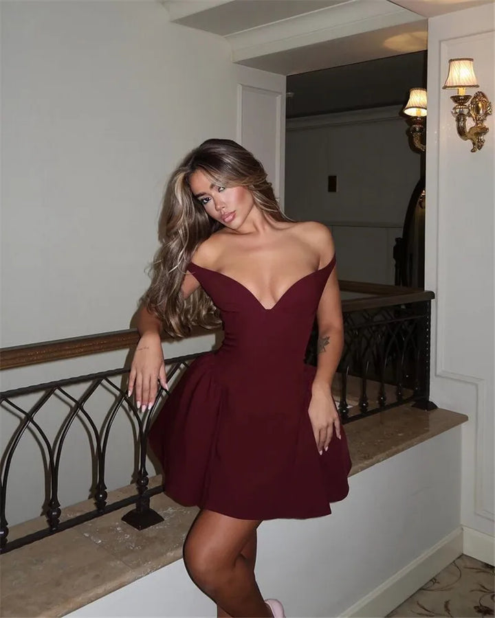 Mini A-line dress with open back and matching scarf decoration - Tamara