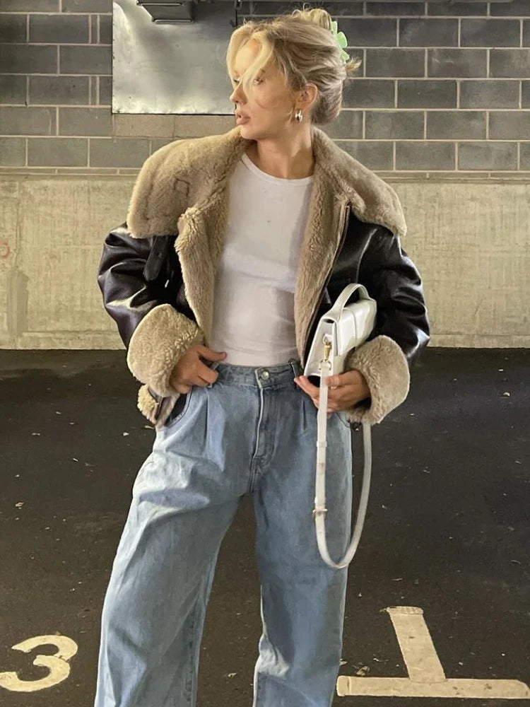Leather Coat with Fur Lining - Candy