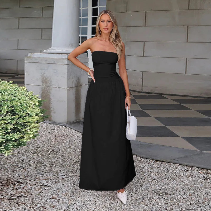 Strapless Maxi Dress with Pockets and A-Line Cut - Indy