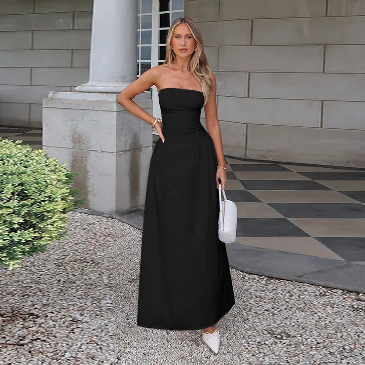 Strapless Maxi Dress with Pockets and A-Line Cut - Indy