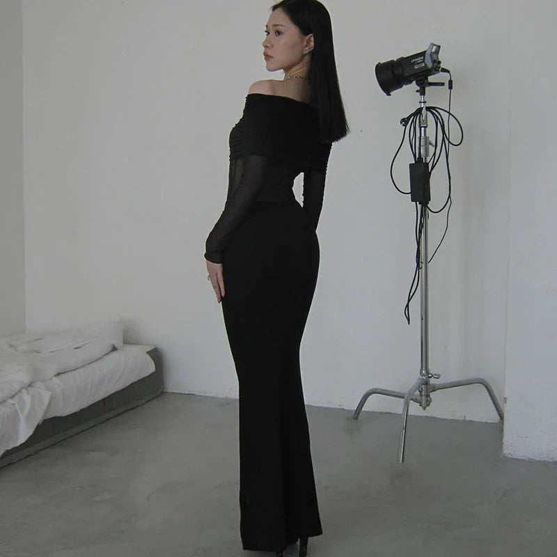 Off-Shoulder Mesh Maxi Dress - Ksenia