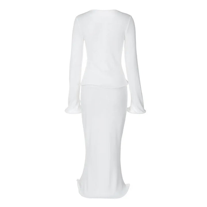Knitted Two-Piece Set with Buttoned Top and Maxi Skirt - PARIS