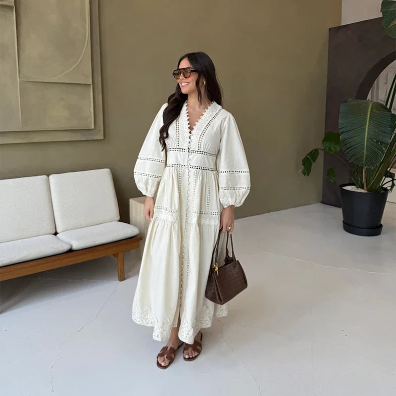 Maxi dress with ruffles and button decoration - Raya